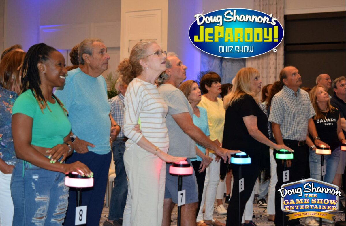 Doug Shannon's JeoParody Game show contestants amazed looks.