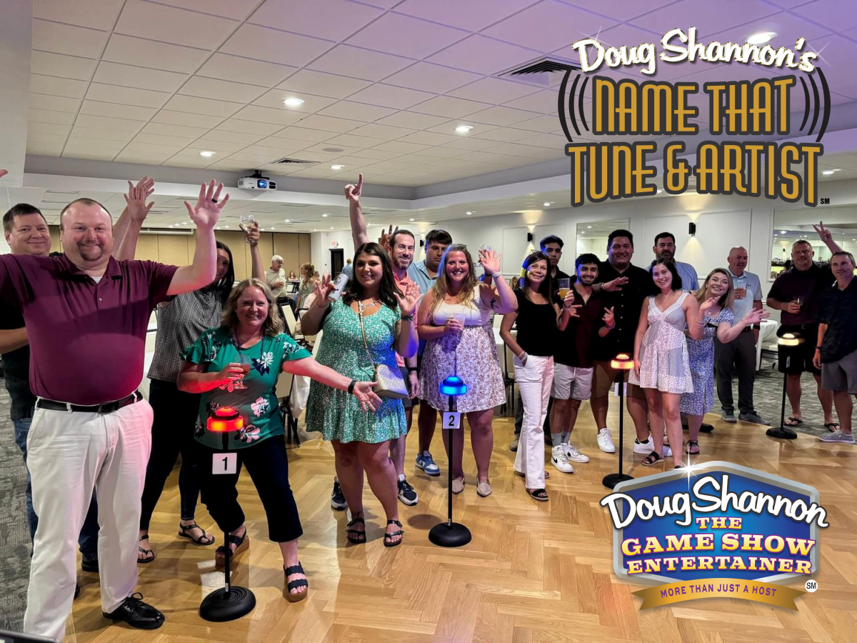 Doug Shannon's Name That Tune and Artist game show showing studio audience playing and participating in game.